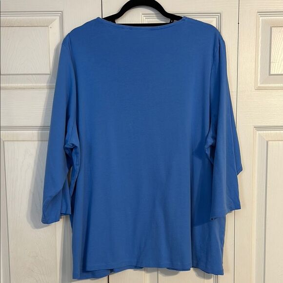 RAFAELLA Size 3X Blue White Embroidered V-Neck Coastal Nautical Blouse Shirt - Picture 5 of 5